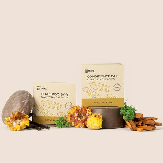 Shampoo & Conditioner Bar Set - Promote Growth, Strengthen & Volumize All Hair Types - Paraben & Sulfate Free formula with Natural Ingredients for Dry Hair (Sweet Sandalwood)