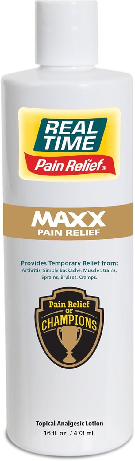 Real Time Pain Relief Maxx 16Oz Bottle | 18 Natural Ingredients: Arnica, Menthol & Peppermint | Maximum Strength Muscle Pain Relief Lotion For Arthritis, Hands, Ankles, Back, Shoulders, Knees & Joints