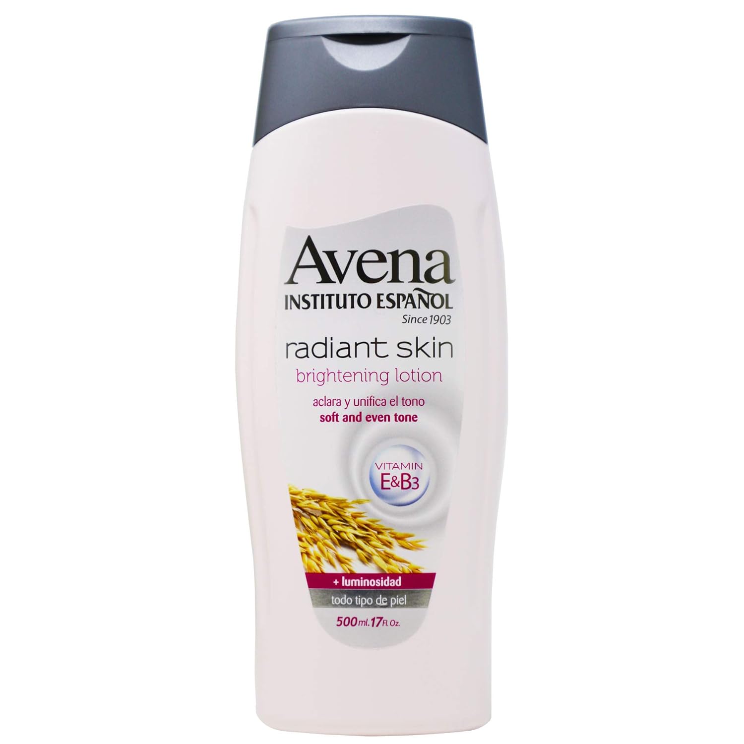 Avena Instituto Español Radiant Skin Body Lotion With Vitamin E And B3, Soft And Even Tone, For All Skin Types, 17 Fl Oz, Bottle