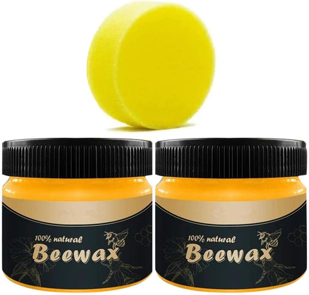 Wood Seasoning Beewax, 2 PACK Natural Wood Wax Traditional Beeswax Polish for Furniture, Floor, Tables, Chairs, Cabinets
