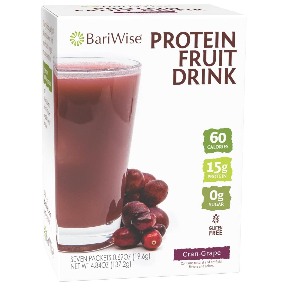 Bariwise Protein Fruit Drink, Cran-Grape, Low Sugar, Gluten Free, Keto Friendly & Low Carb (7Ct)