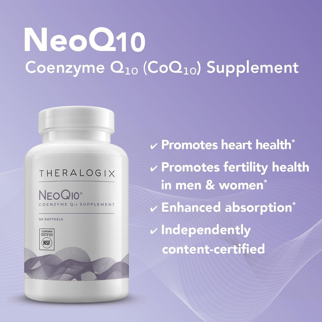 Theralogix NeoQ10 Coenzyme Q10 Supplement - Heart Health & Fertility Support - CoQ10 Fertility Supplement for Men & Women* - NSF Certified - 90 Softgels (90-Day Supply) : Health & Household