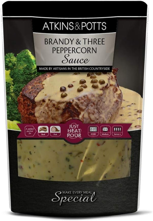 Atkins & Potts Brandy Three Peppercorn Finishing Sauce, 350g