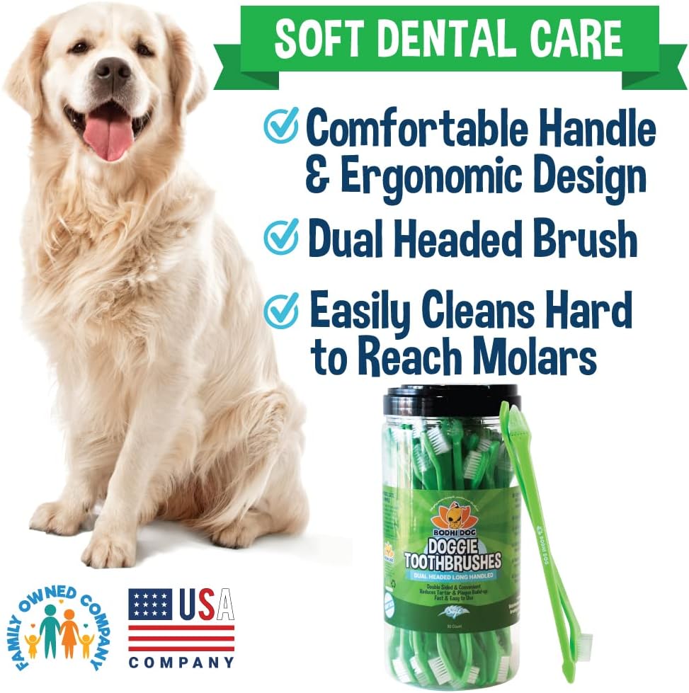 Bodhi Dog Dual-Headed Long Dog & Cat Toothbrush | Puppy Toothbrush with Soft Bristles for Pet Dental Care | Easy Teeth Cleaning Dog Toothbrush, 50 Count : Pet Supplies