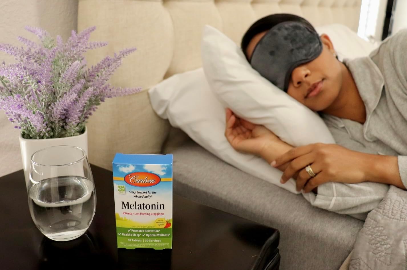 Carlson - Melatonin, 300 mcg, Healthy Sleep, Promotes Relaxation, Natural Strawberry-Lemon Flavor, 30 Chewable Tablets : Health & Household