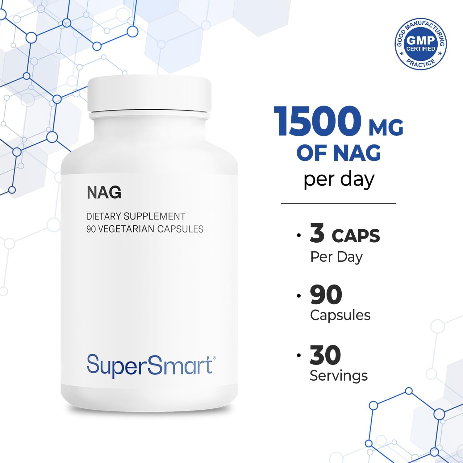 Supersmart - Nag Supplement 1500Mg Per Day (N-Acetyl Glucosamine) - High Absorption Glucosamine Sulfate | Non-Gmo & Gluten Free - 90 Vegetarian Capsules : Health & Household