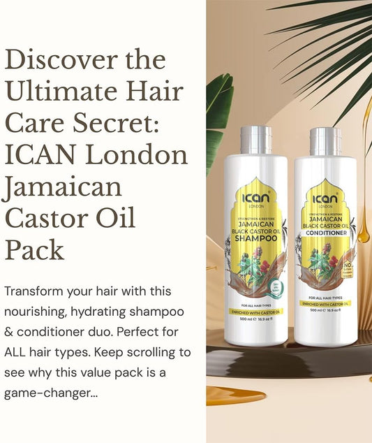 Ican London Jamaican Castor Oil Anti-Dandruff & Itch Relief Formula Shampoo & Sulfate Free Conditioner 500Ml X 2