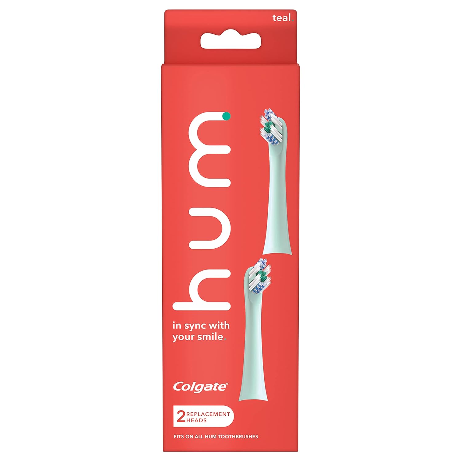 hum Replacement Heads, hum Toothbrush Heads with Floss Tip Bristles for Smart Toothbrush, Teal, 2 Pack