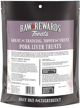 Northwest Naturals Raw Rewards Freeze-Dried Pork Liver Treats for Dogs and Cats - Bite-Sized Pieces - Healthy, 1 Ingredient, Human Grade Pet Food, All Natural - 10 Oz (Packaging May Vary)