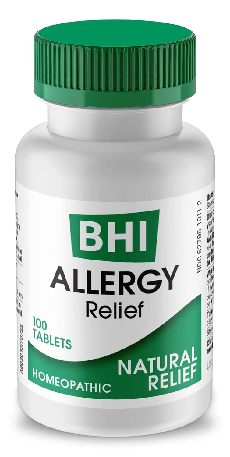 MediNatura BHI Allergy Relief Multi-Symptom Natural Safe Relief of Runny Nose Sneezing Itchy Eyes & Congestion 15 Targeted Homeopathic Active Ingredients Help Calm Discomfort - 100 Tablets