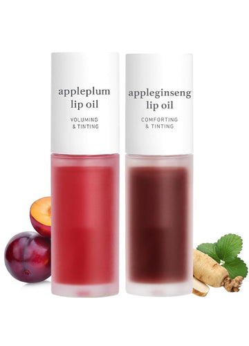 Nooni Korean Vegan Lip Oil - Appleplum, 0.12 Fl Oz + Korean Lip Oil - Appleginseng, 0.12 Fl Oz Bundle