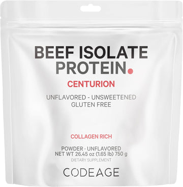 Codeage Grass-Fed Beef Isolate Protein Powder Supplement - 20 Amino Acids, Collagen-Rich - Athletes & Sports - Unflavored Carnivore Protein Supplement, Bcaa & Eaa Supplement - Gluten-Free - 26.45 Oz