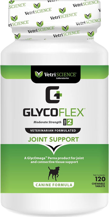 VETRISCIENCE GlycoFlex Stage 2 Hip and Joint Supplement for Dogs, Chewable Tablet – Moderate Joint Support with Green Lipped Mussel, DMG, and 750 MG Glucosamine Per Tablet