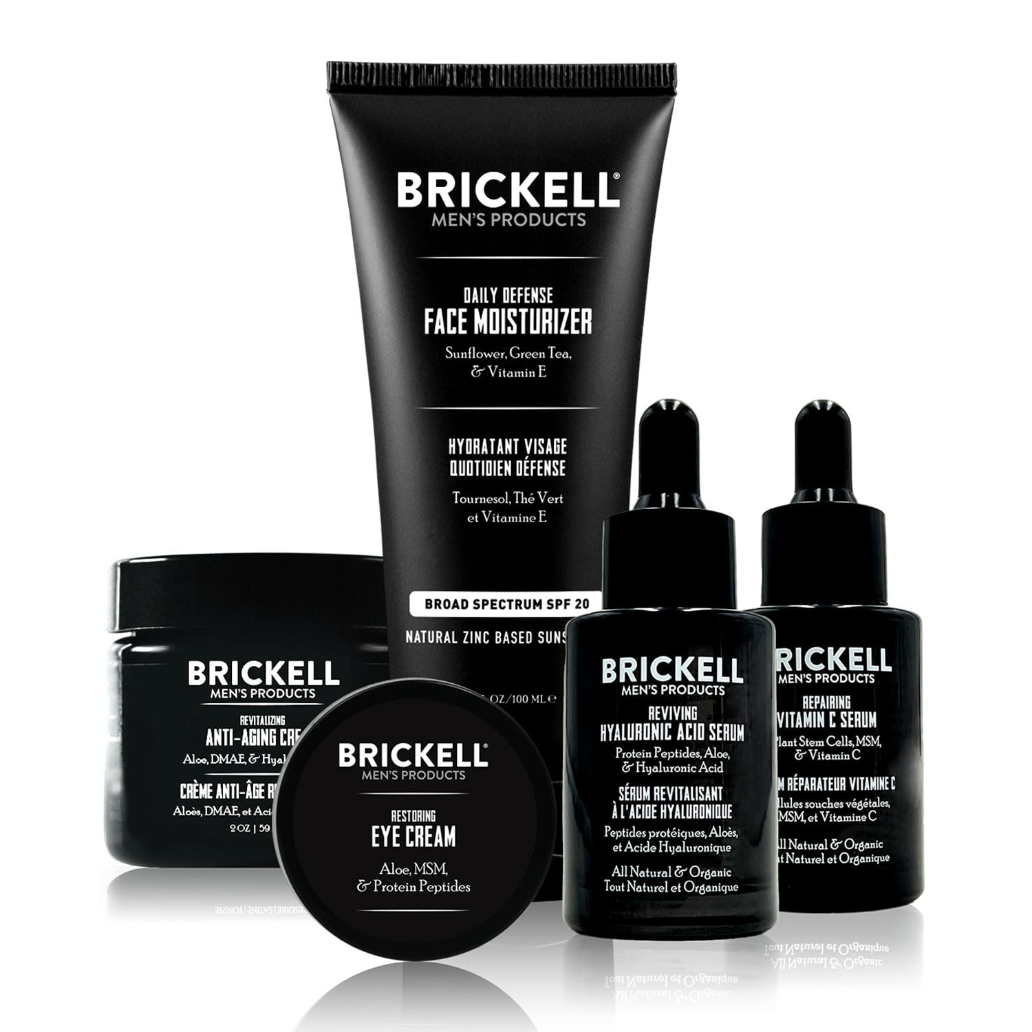 Brickell Men'S Complete Defense Anti Aging Routine, Night Face Cream, Vitamin C Day And Night Serum, Facial Moisturizer W/Spf And Eye Cream, Natural And Organic, Unscented