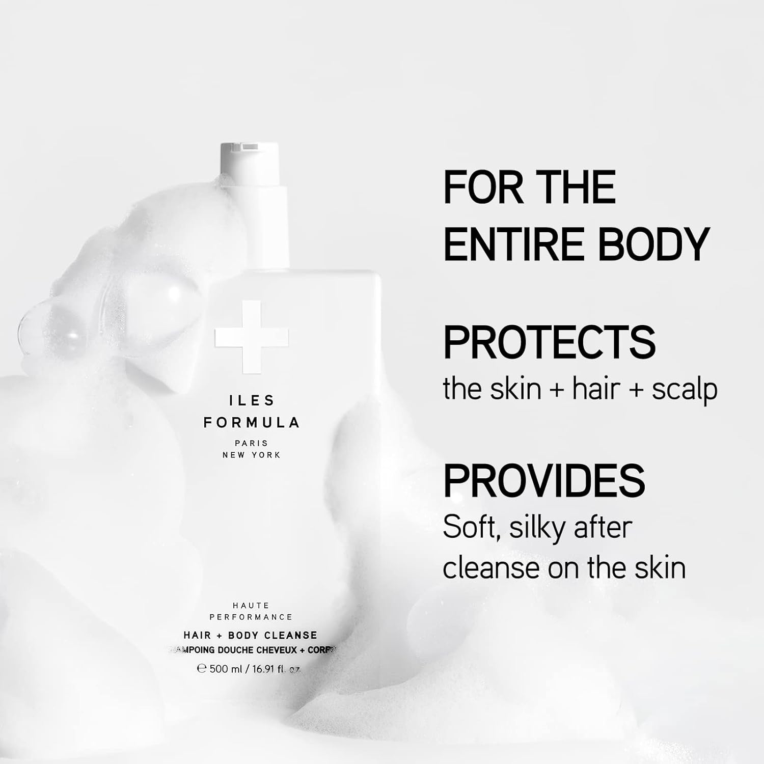 Iles Formula Haute Performance Hair + Body Cleanse + Natural Sponge - Gently Cleanse & Nourish Hair + Body, Sulfate, Silicone & Paraben Free, 500 Ml : Beauty & Personal Care