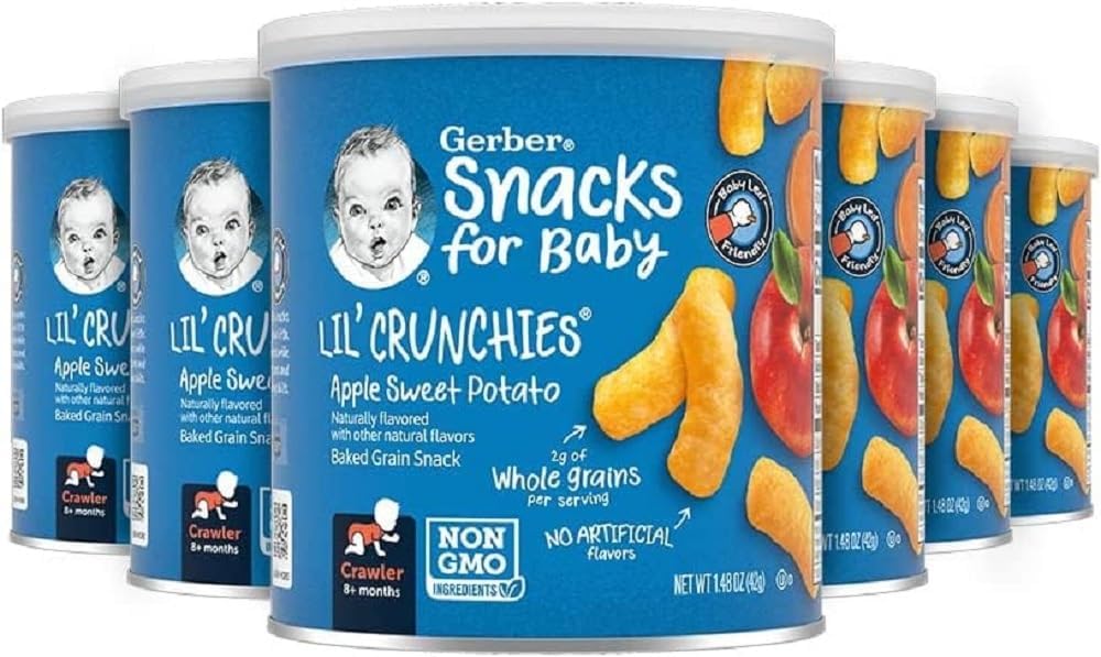 Gerber Snacks for Baby Lil Crunchies Apple Sweet Potato Puffs, 1.48 oz (6 Pack)