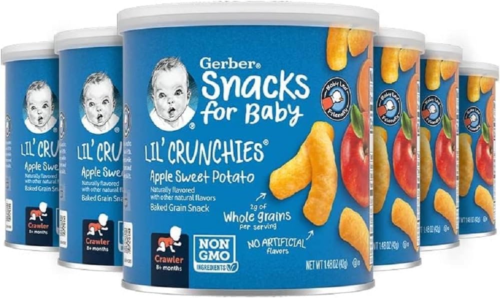 Gerber Snacks For Baby Lil Crunchies Apple Sweet Potato Puffs, 1.48 Oz (6 Pack)