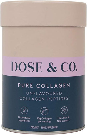 Dose & Co Pure Collagen Powder Unflavoured 200G – Hydrolyzed Collagen Peptides Supplement - Non-Gmo, Dairy Free, Gluten Free