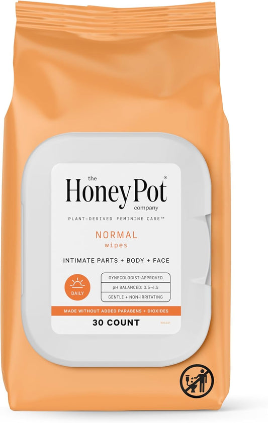 The Honey Pot Company - Normal Wipes, 30 Ct - Daily Ph Balancing, Fragrance & Sulfate Free For Intimate Parts, Body, Or Face & Size 2 Menstrual Cup Bundle - 12 Hour Reusable Protection For Periods