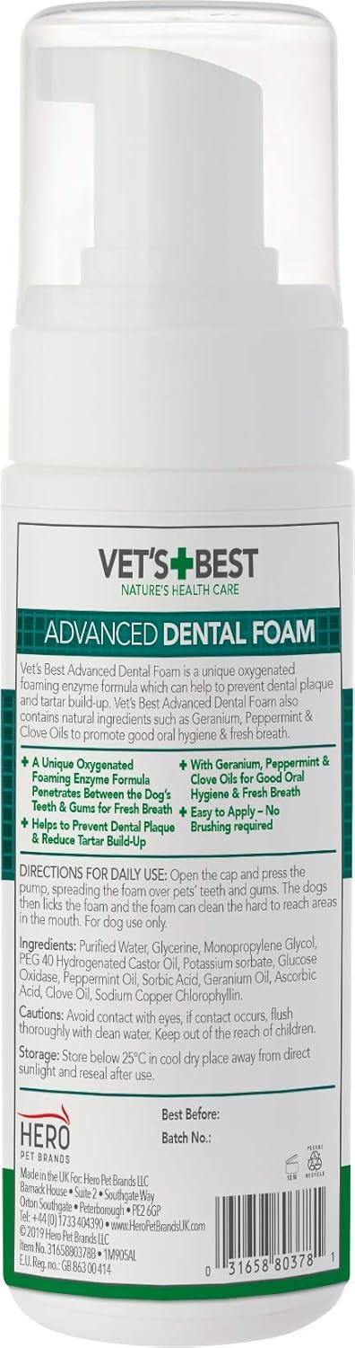 Vets Best Enzymatic dog Dental Foam, Teeth Cleaning and Fresh Breath Dental Care, 150 ml?80378-6p