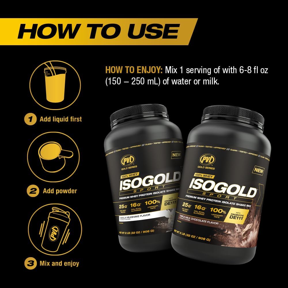 Pvl Gold Series - 100% Whey Isogold Sport - Premium Whey Protein Isolate Shake Mix - 2 Lb - Triple Chocolate : Health & Household