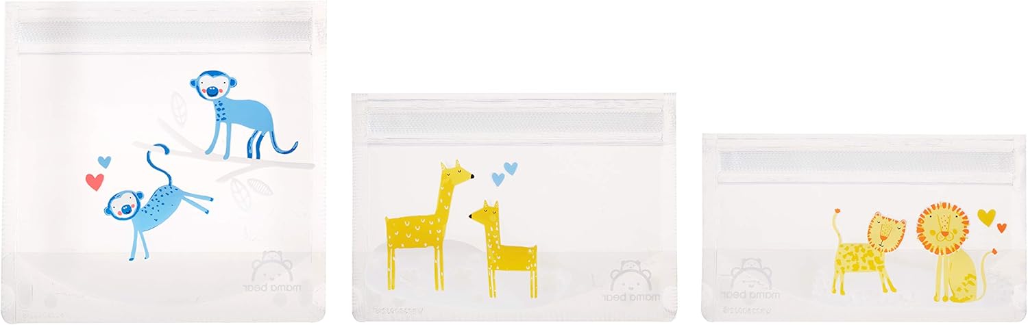 Amazon Brand - Mama Bear Reusable Snack Bags, Hook And Loop, One Size, 6-Pack