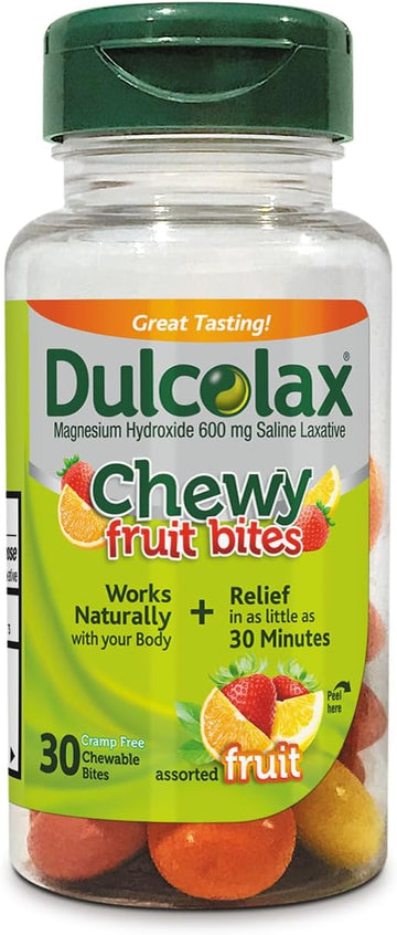 Dulcolax Chewy Fruit Bites, Saline Laxative, Assorted Fruit (30ct) Cramp-Free Constipation Relief