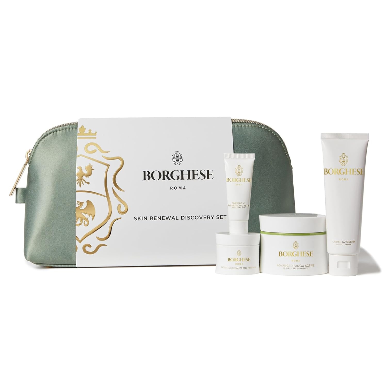 Borghese Skin Renewal Discovery Set - Includes Cream Cleanser, Pre-Mask Booster Serum, Mud Mask For Face & Body, Firming Mask & Aha Bha Overnight Mask