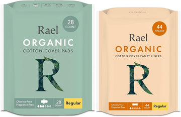 Rael Bundle - Organic Cotton Cover Pads (Regular, 28 Count) & Liners (Regular, 44 Count)