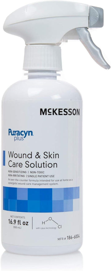 Mckesson Puracyn Plus Wound Irrigation Cleanser Spray, Sterile Hypochlorous Wash Solution For Skin Care & First Aid, 16.9 Oz - Saline Acid Formula For Wounds, 6 Count