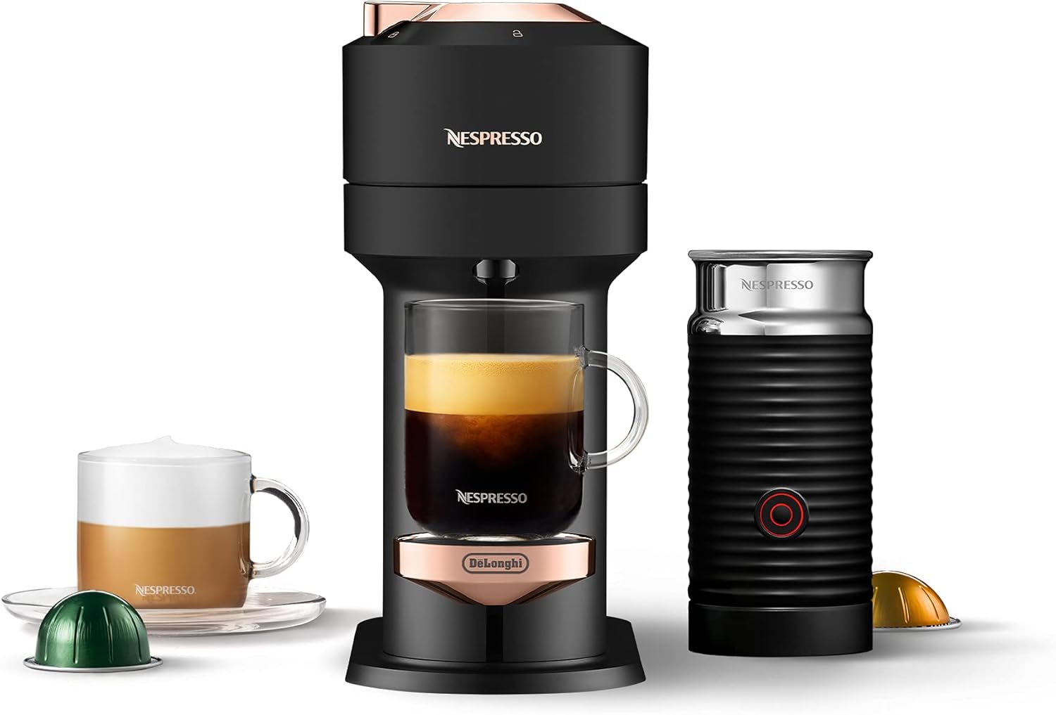 Nespresso Vertuo Next Coffee And Espresso Machine By De'Longhi With Milk Frother ,1100 Ml, Deluxe Matte Black Rose Gold