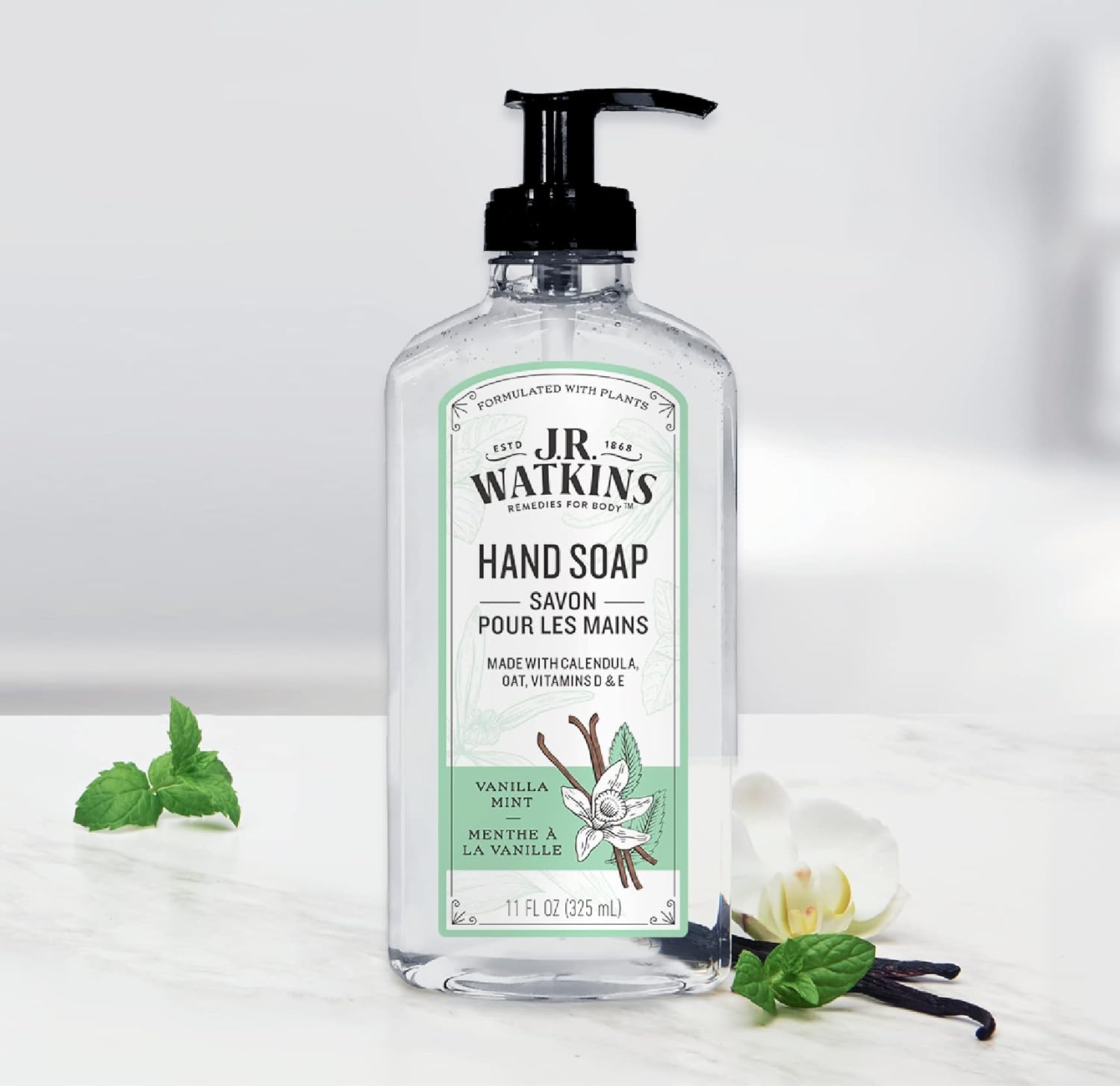 J.R. Watkins Gel Hand Soap with Dispenser, Moisturizing Hand Wash, All Natural, Alcohol-Free, Cruelty-Free, USA Made, Vanilla Mint, 11 fl oz, 3 Pack : Beauty & Personal Care