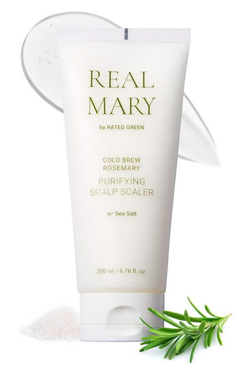 REAL MARY Cold Brew Rosemary Purifying Scalp Scaler w/ Sea Salt | Korean Hair Care Dry Scalp Treatment for Flaky, Itchy & Mild Troubled Scalp | Deep Conditioning Treatment Scalp Care (6.76 Fl. Oz)