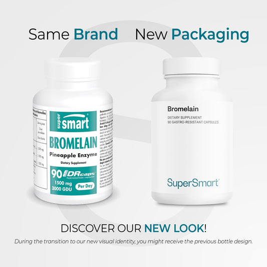 Supersmart - Bromelain 1500 Mg 3000 Gdu Per Day - Enzymes Extracted From Pineapple Roots - Digestive System Booster | Non-Gmo & Gluten Free - 90 Dr Capsules