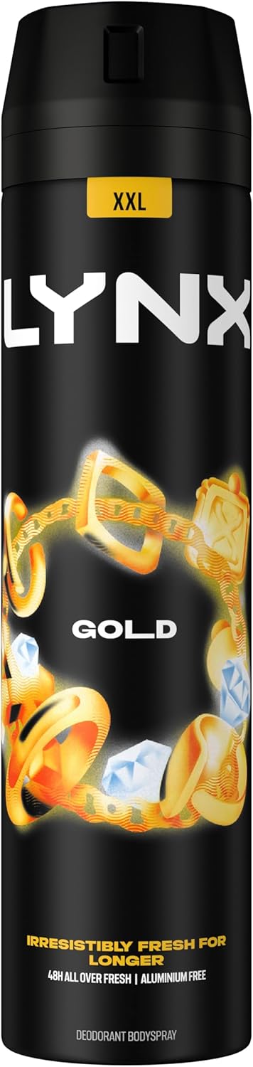 Lynx Gold Aerosol Body Spray Men'S Deodorant Spray With A Dark Vanilla & Oud Scent For 48 Hours Of Odour Busting, High Defnition Fragrance 250 Ml