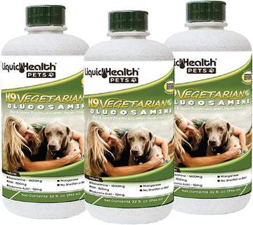 Liquidhealth 32 Oz K9 Vegetarian Liquid Glucosamine For All Dogs Canines - Chondroitin, Msm, Omega 3, Anti Oxidants Hyaluronic Acid – Joint Health, Dog Vitamins Hip Joint Juice, Joint Oil-3Pack