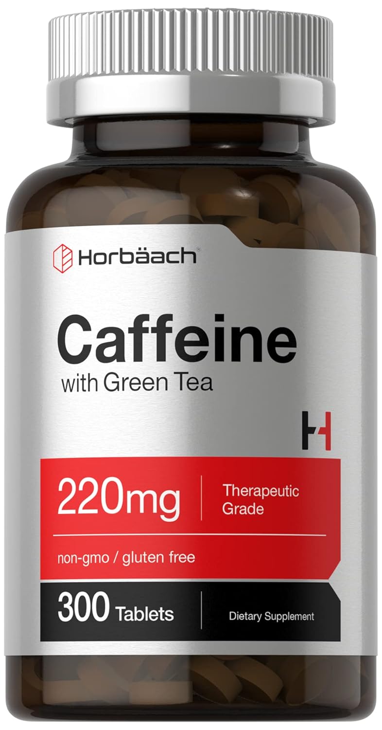 Horbäach Caffeine Pills 200Mg | With Green Tea | 300 Tablets | Vegetarian, Non-Gmo & Gluten Free