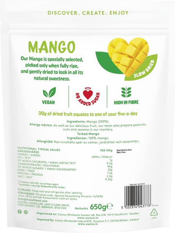 Forest Feast Exotic Dried Natural Mango 650G | Snack Size Pieces Of Dried Fruit Mango With No Added Sugar & High In Fibre | Ready To Eat Snack, Vegan Option