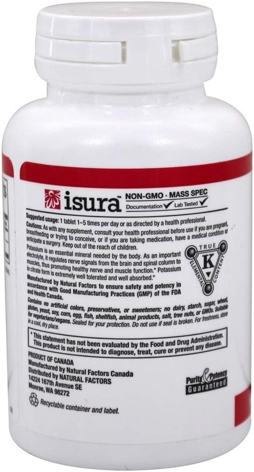 Natural Factors - Potassium Citrate 99mg, Supports Healthy Muscles, Nerves & Heart, 90 Tablets : Health & Household