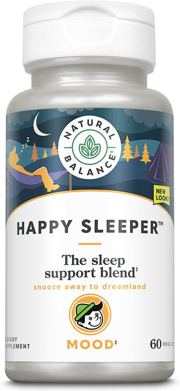 Natural Balance Happy Sleeper | Herbal Supplement | Features Melatonin, Valerian Root, 5-Htp & Gaba | 60 Capsules