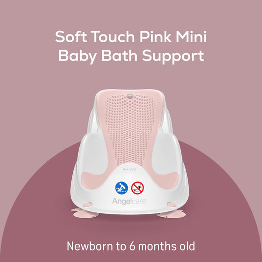 Angelcare Soft Touch Mini Bath Support- Pink - Newborn Bath Seat, Infant Bathing, Non-Slip, Easy Clean