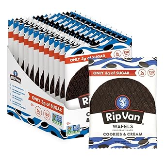 Rip Van Wafels Cookies & Cream Stroopwafels - Healthy Snacks - Non Gmo Snack - Keto Friendly - Office Snacks - Low Sugar (3G) - Low Calorie Snack - 12 Pack