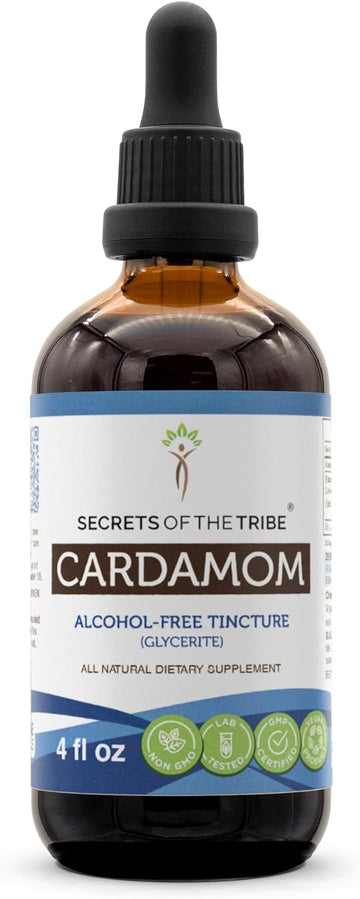 Secrets of the Tribe Cardamom Alcohol-Free Liquid Extract, Cardamom (Elettaria cardamomum) Dried Seed Tincture Supplement (4 FL OZ)