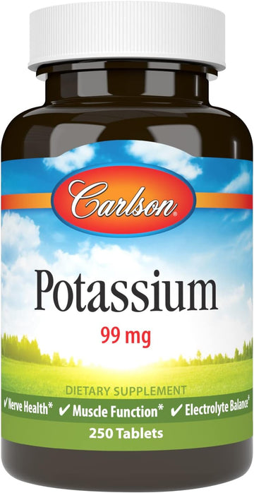 Carlson - Potassium, 99 mg, Promotes Nerve Health & Muscle Function, 250 Tablets