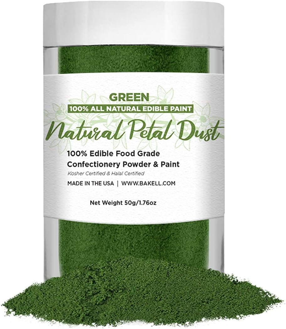 Bakell Green Natural Petal Dust Edible Dust & Paint | Kosher & Halal Certified | 100% Edible | Vegan, Gluten Free, Nut Free, Dairy Free, Non-Gmo (Green, 25G)