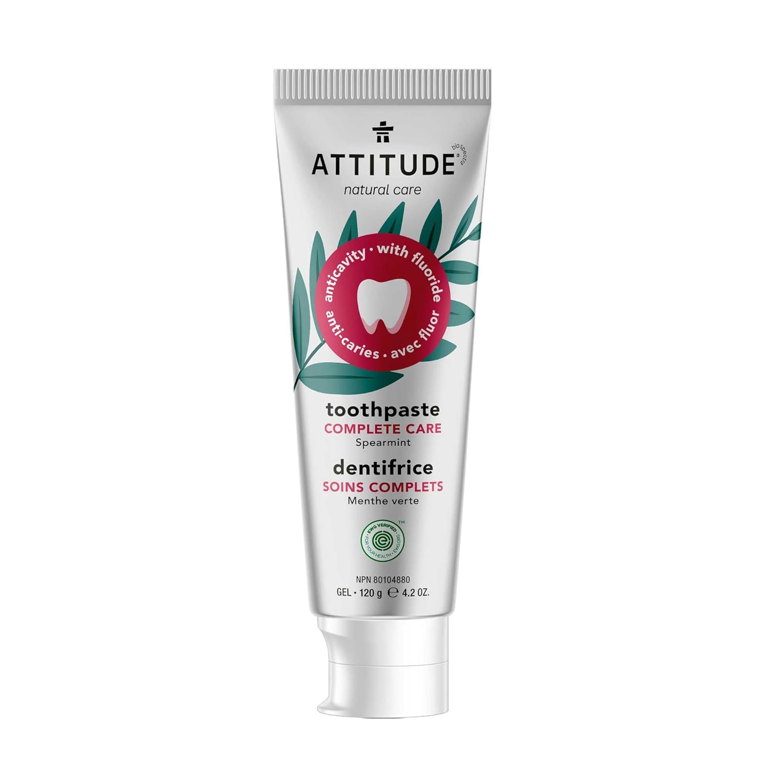 Attitude Toothpaste With Fluoride, Prevents Tooth Decay And Cavities, Vegan, Cruelty-Free And Sugar-Free, Complete Care, Spearmint, 4.2 Oz