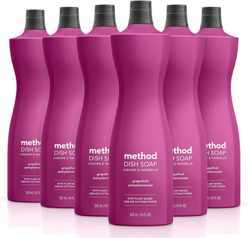 Method Gel Dish Soap, Grapefruit, Biodegradable Formula, Tough on Grease, 18 Fl Oz (Pack of 6)