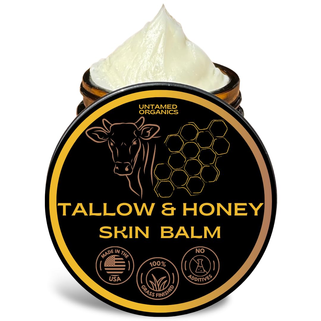 Handmade Tallow & Honey Skin Balm | 100% Grass-Fed Grass-Finished Tallow + Raw Wild Honey | All Purpose Whole Body & Face Moisturizer For Sensitive Skin, 2 Fl. Oz. (Unscented)