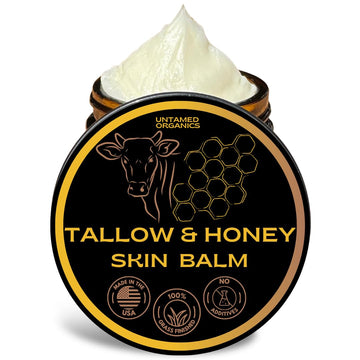 Handmade Tallow & Honey Skin Balm | 100% Grass-Fed Grass-Finished Tallow + Raw Wild Honey | All Purpose Whole Body & Face Moisturizer For Sensitive Skin, 2 Fl. Oz. (Unscented)