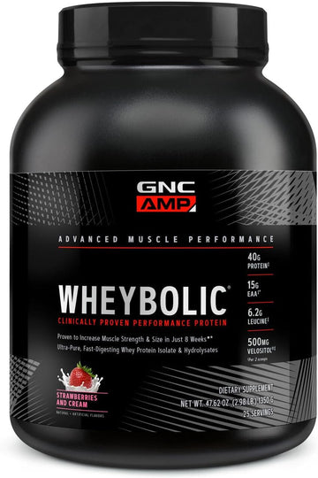 Gnc Amp Wheybolic Protein Powder | Targeted Muscle Building And Workout Support Formula | Pure Whey Protein Powder Isolate With Bcaa | Gluten Free | Strawberries And Cream | 25 Servings